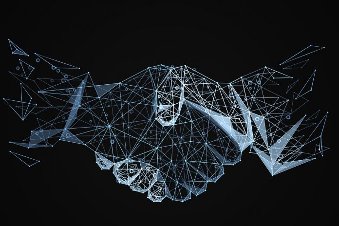 Business handshake low poly black on white