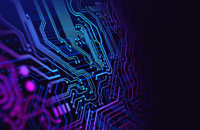 Blue and Purple technology background circuit Modelos híbridos